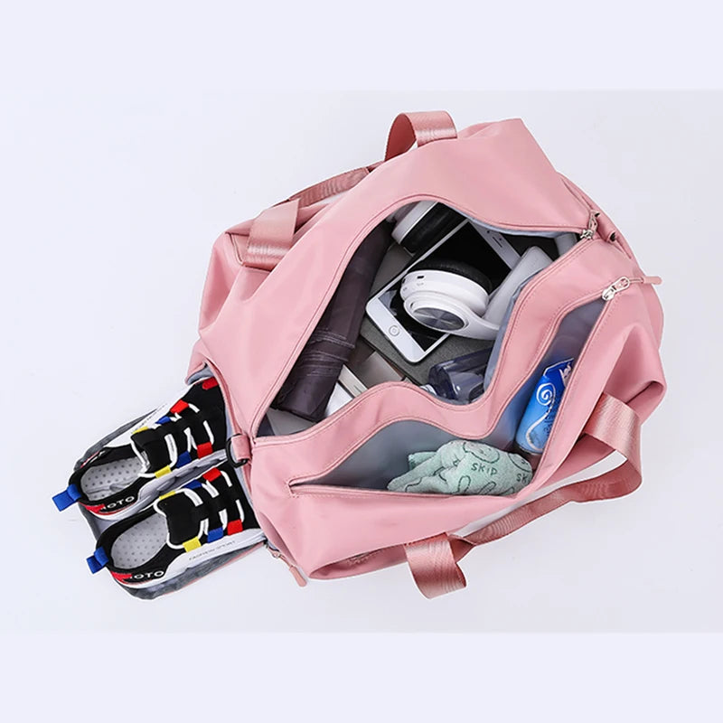 Nylon Sport Bag for Women with Shoe Pocket - Weekend Fitness Yoga Bag