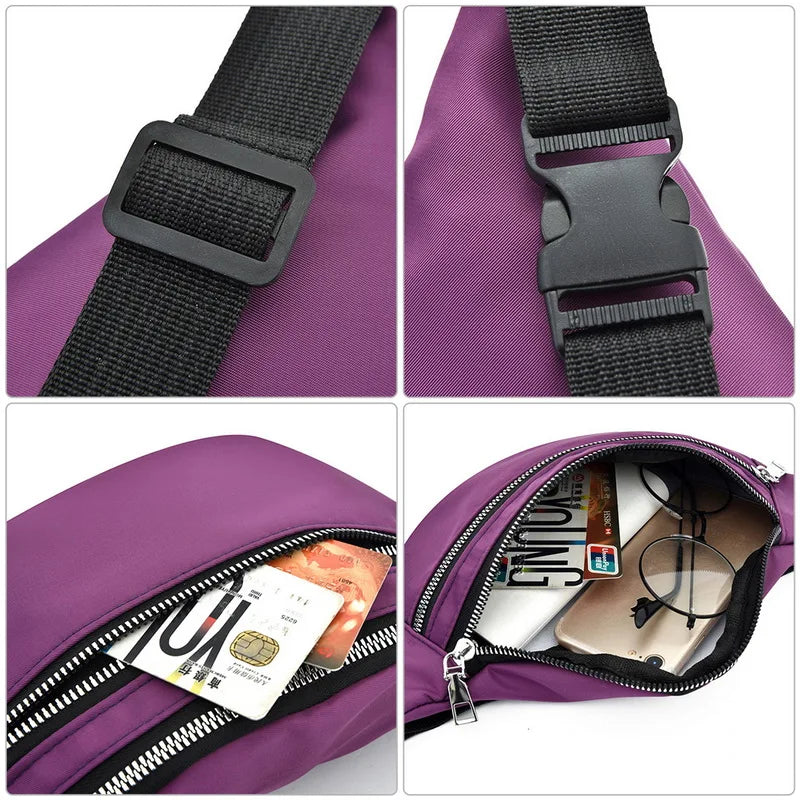 Unisex Pink Fanny Pack Geometric Waist Bag Laser Phone Pouch