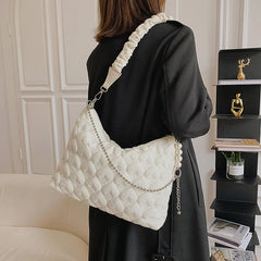 Quilted Nylon Shoulder Bag with Chain Strap