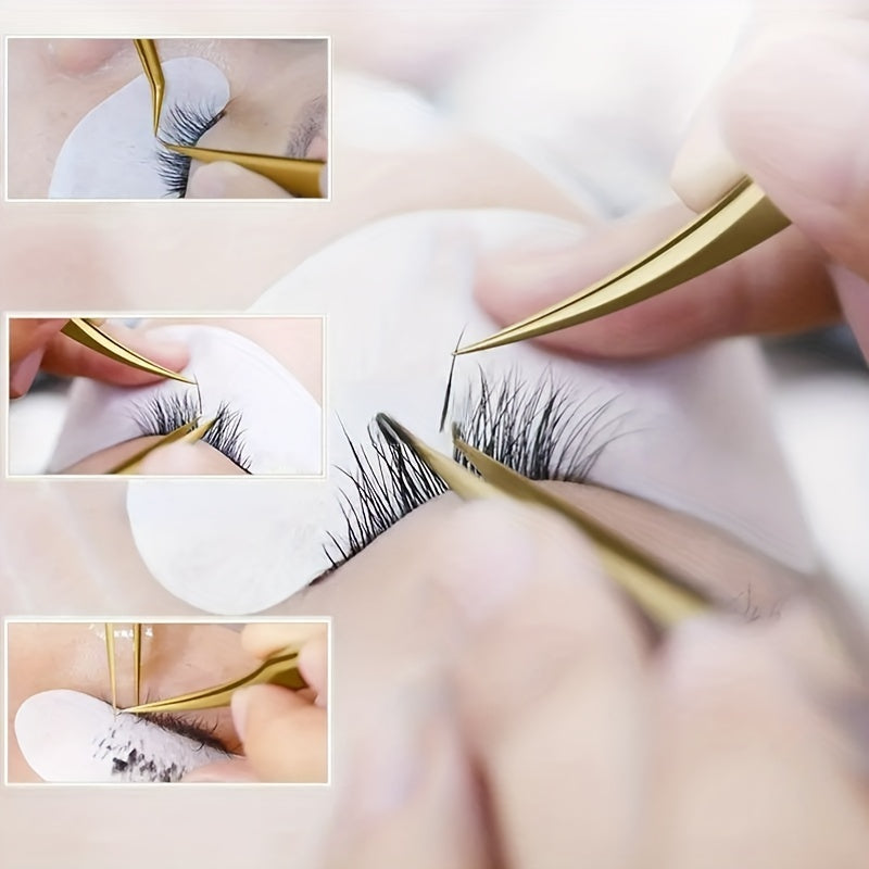 3pcs Stainless Steel Eyelash Extension Tweezers with Portable Case