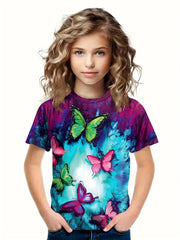 3D Butterfly Print Short Sleeve T-shirt for Boys and Girls