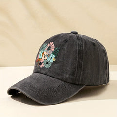 Flower Print Baseball Cap Washed Distressed Dad Hat Sun Hat for Women