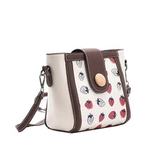 Strawberry Pattern Bucket Bag Set PU Leather Crossbody