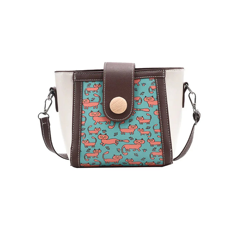 Strawberry Pattern Bucket Bag Set PU Leather Crossbody