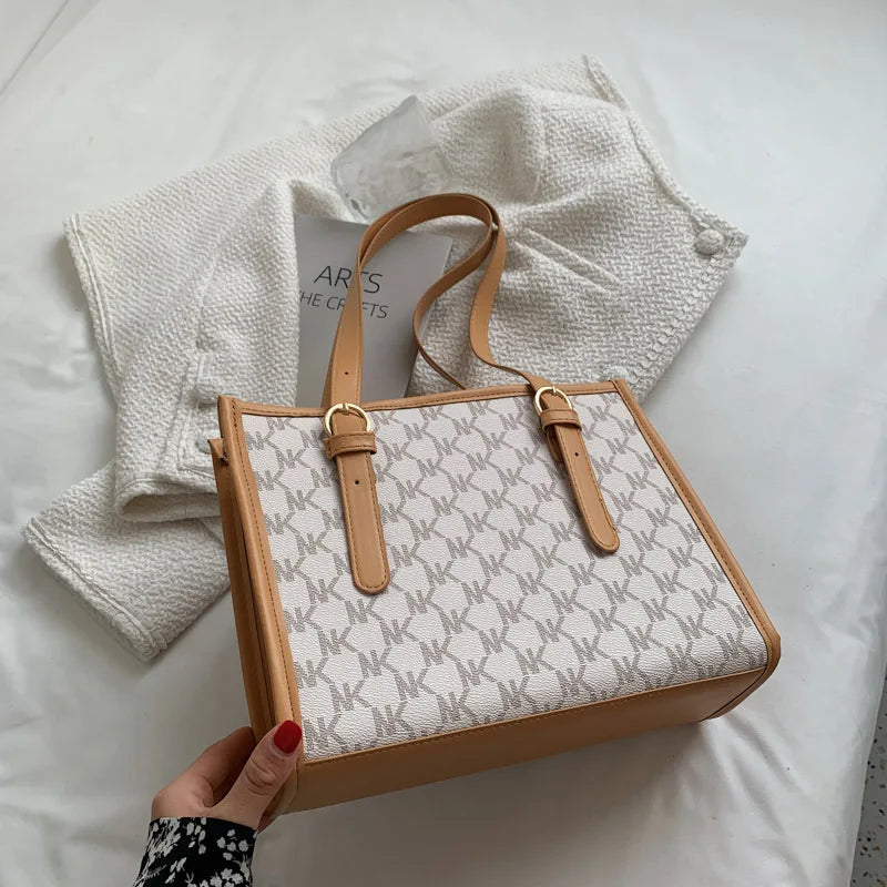 April Grid Shoulder Bag Women High Big Handbag Brown Tote Bag Large Capacity