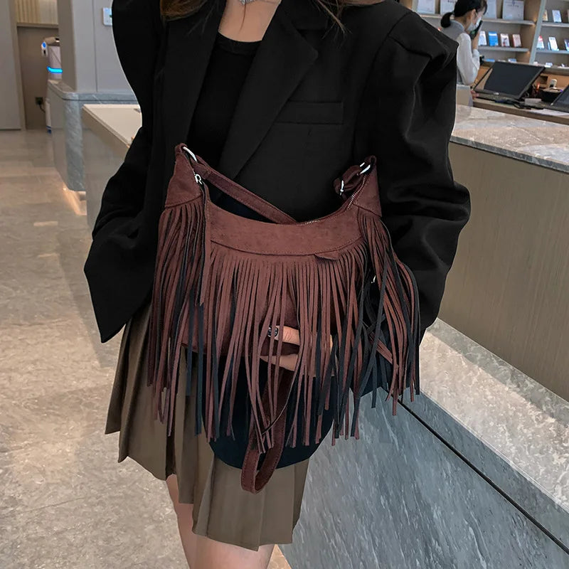 Tassel Crossbody Bag National Style Shoulder Bag Pu Leather Messenger Bag