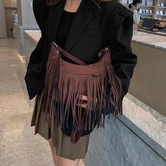 Tassel Crossbody Bag National Style Shoulder Bag Pu Leather Messenger Bag
