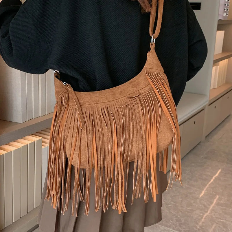 Tassel Crossbody Bag National Style Shoulder Bag Pu Leather Messenger Bag