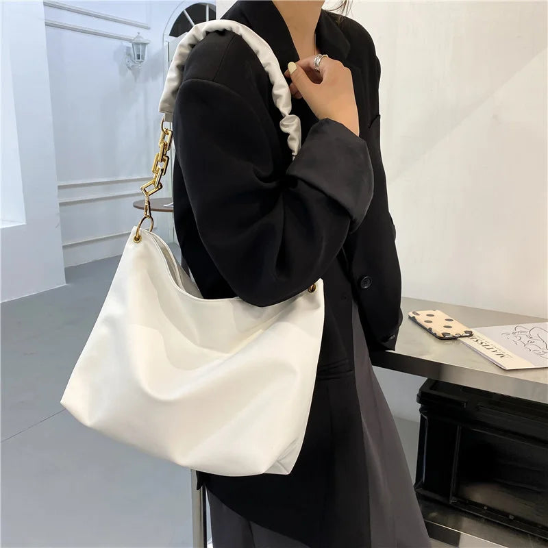 Autumn Lady Shoulder Bag Large Capacity Bucket Bag Casual Solid Handbag Crossbod