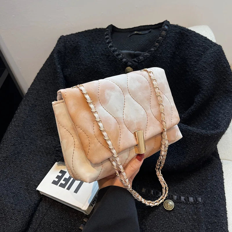 Autumn Shoulder Bag Chain Strap Flap Crossbody Bags Embroidery Pu Leather