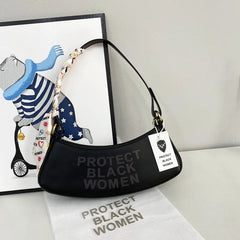 Autumn Female Crescent Bag Printed Letter Shoulder Bag Women Purse Handbags