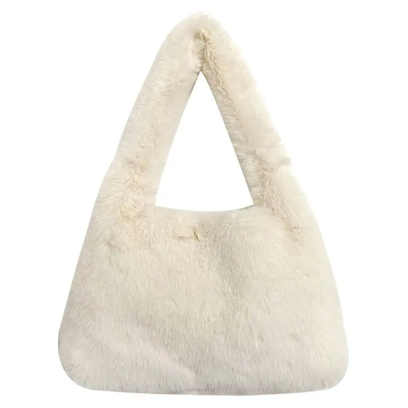 Small Faux Fur Tote Handbag for Women Plush Shoulder Bag