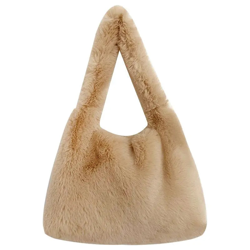 Small Faux Fur Tote Handbag for Women Plush Shoulder Bag