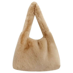Small Faux Fur Tote Handbag for Women Plush Shoulder Bag