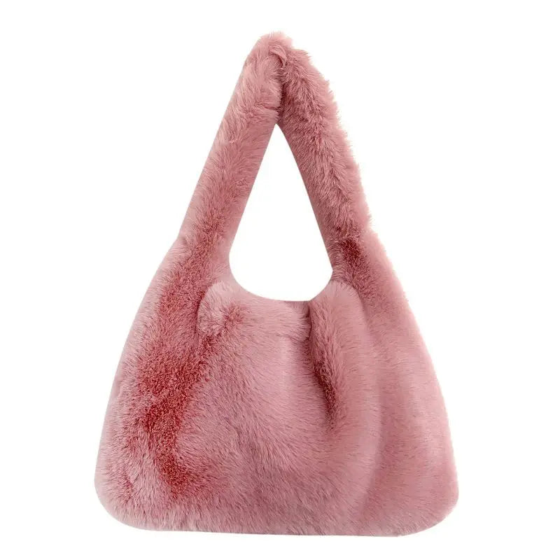 Small Faux Fur Tote Handbag for Women Plush Shoulder Bag