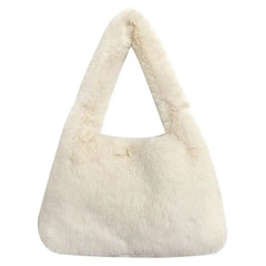 Small Faux Fur Tote Handbag for Women Plush Shoulder Bag