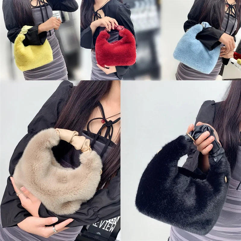 Autumn Winter Mink Fur Handle Bags Phone Cosmetics Single Shoulder Messenger Bag