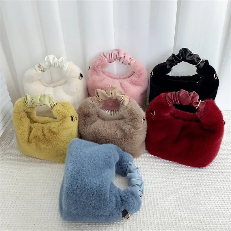 Autumn Winter Mink Fur Handle Bags Phone Cosmetics Single Shoulder Messenger Bag