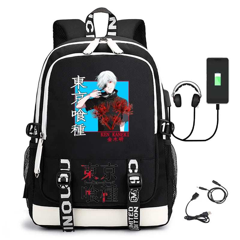 USB Charging School Bag for Boys Girls Tokyo Ghoul Print