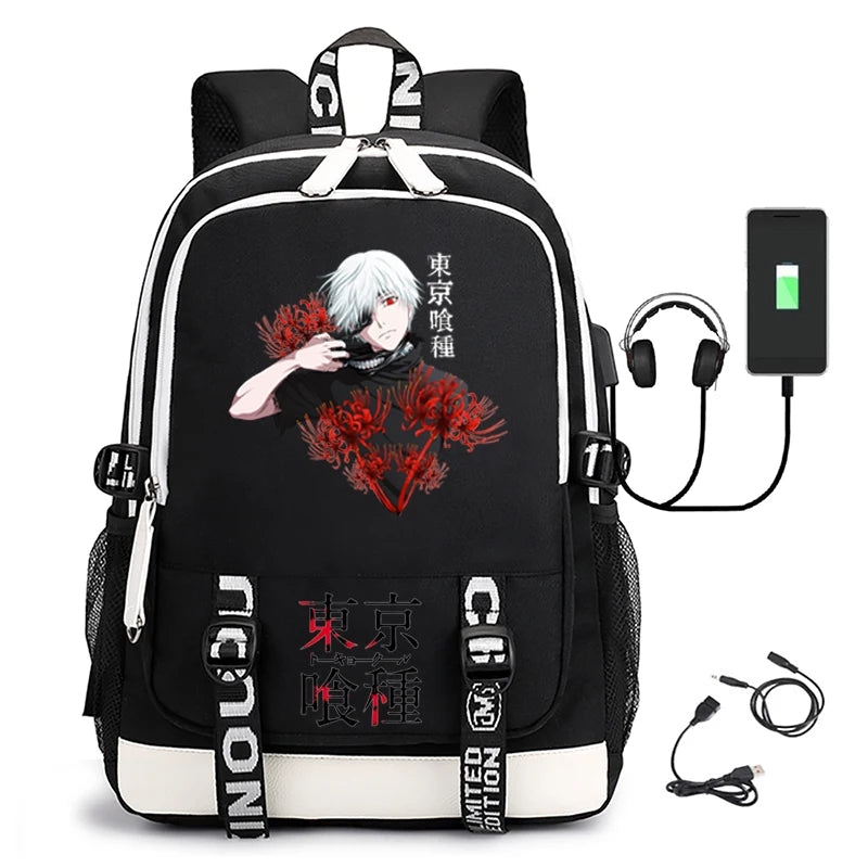 USB Charging School Bag for Boys Girls Tokyo Ghoul Print