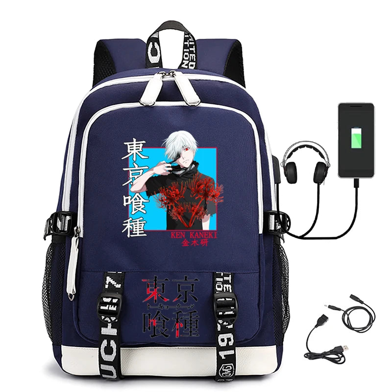 USB Charging School Bag for Boys Girls Tokyo Ghoul Print