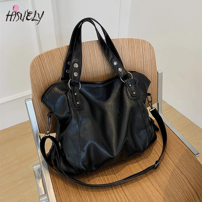 Green Shoulder Bag Large Capacity Soft Leather Crossbody Handbag Travel Tote