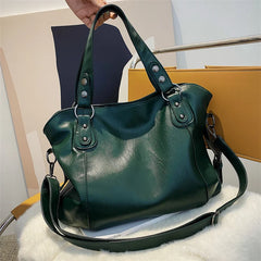 Green Shoulder Bag Large Capacity Soft Leather Crossbody Handbag Travel Tote