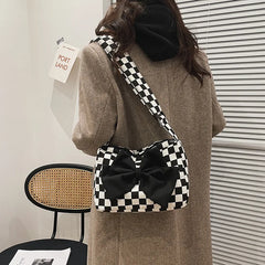 Plaid Crossbody Bag Canvas Shoulder Bow Portable Bag Kpop Waist Packs