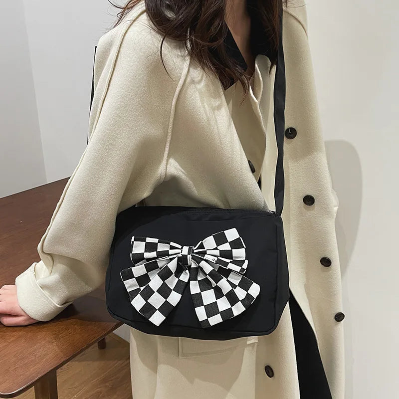 Plaid Crossbody Bag Canvas Shoulder Bow Portable Bag Kpop Waist Packs