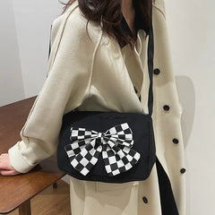 Plaid Crossbody Bag Canvas Shoulder Bow Portable Bag Kpop Waist Packs