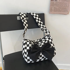 Plaid Crossbody Bag Canvas Shoulder Bow Portable Bag Kpop Waist Packs