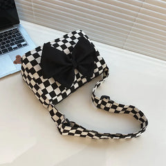 Plaid Crossbody Bag Canvas Shoulder Bow Portable Bag Kpop Waist Packs