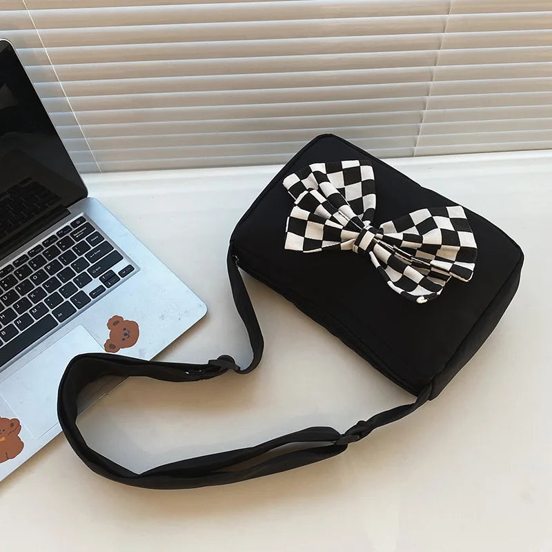 Plaid Crossbody Bag Canvas Shoulder Bow Portable Bag Kpop Waist Packs
