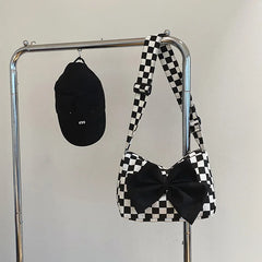 Plaid Crossbody Bag Canvas Shoulder Bow Portable Bag Kpop Waist Packs