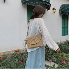 Boho Woven Crossbody Straw Clutch Purse with Pendant