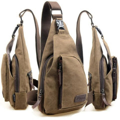 Men Vintage Canvas Leather Satchel Shoulder Chest Pack Bag