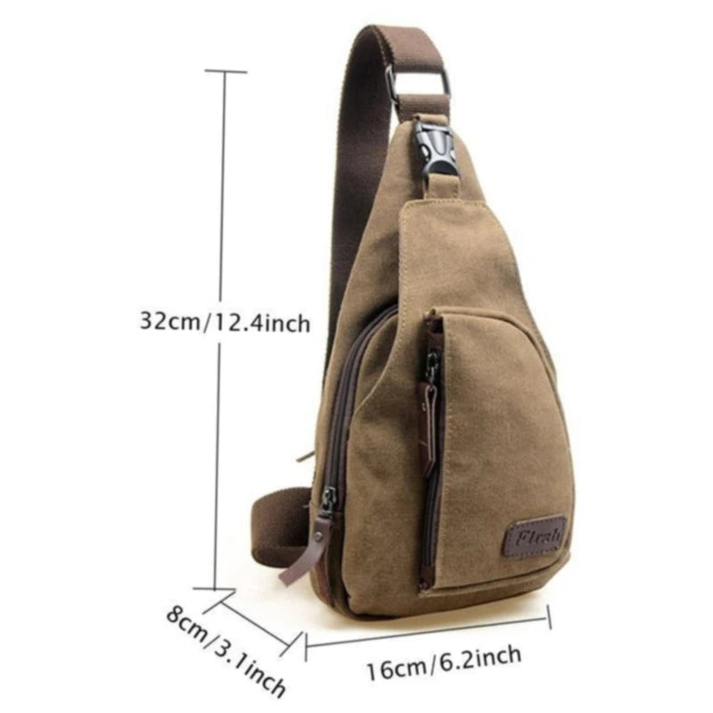 Men Vintage Canvas Leather Satchel Shoulder Chest Pack Bag