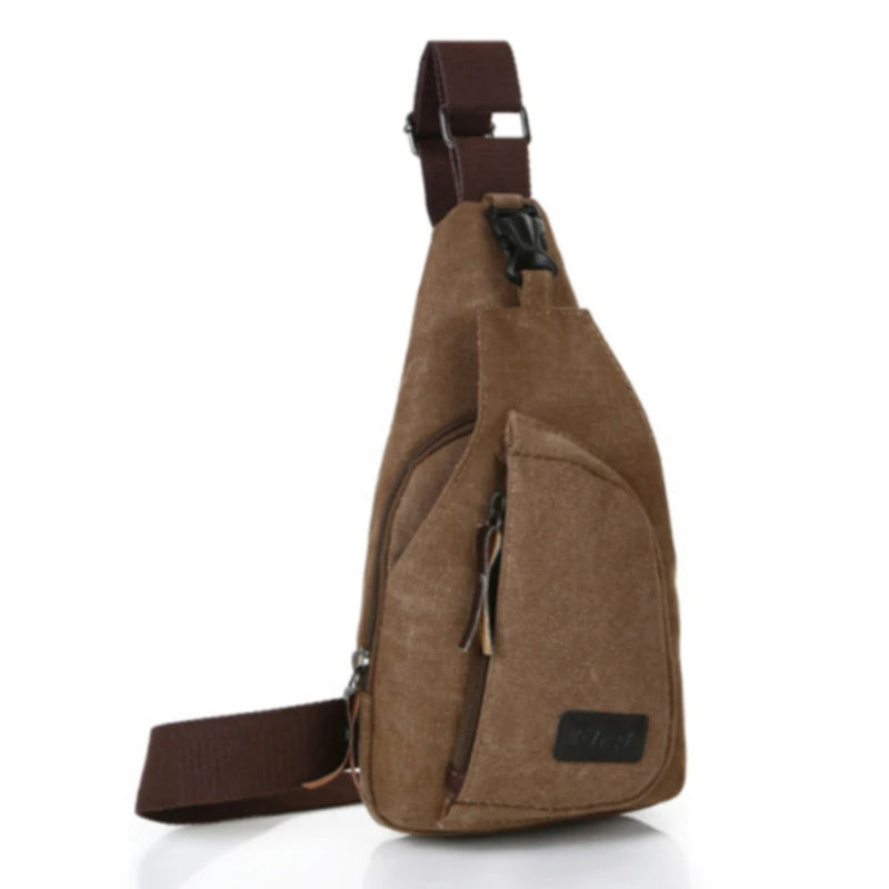 Men Vintage Canvas Leather Satchel Shoulder Chest Pack Bag