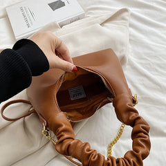 Pleated Handlebag Women Hobo Bags Retro Casual Shopping Chain Bag