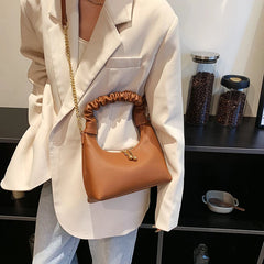 Pleated Handlebag Women Hobo Bags Retro Casual Shopping Chain Bag