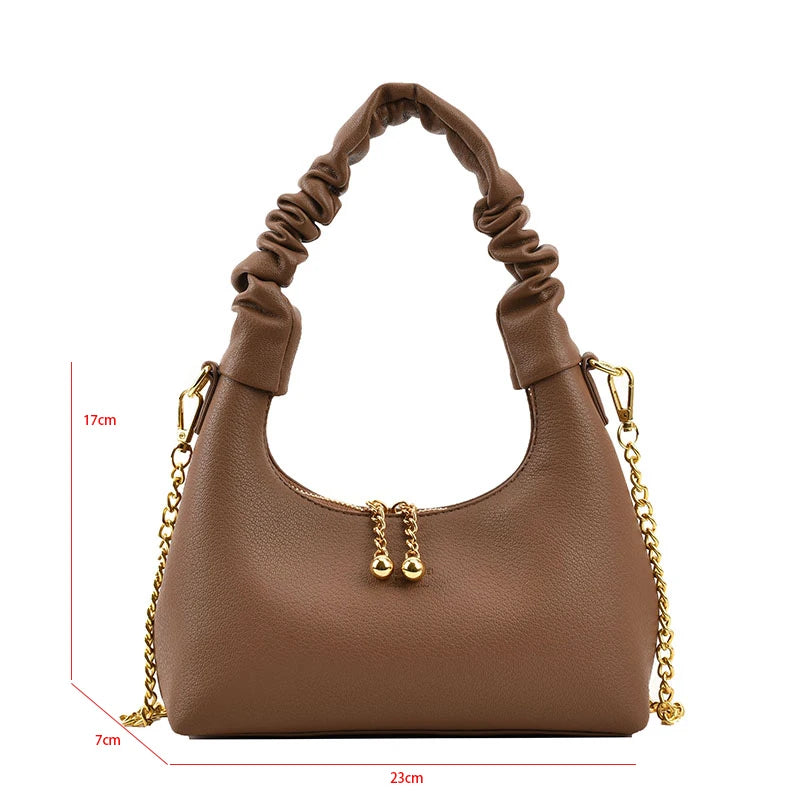 Pleated Handlebag Women Hobo Bags Retro Casual Shopping Chain Bag