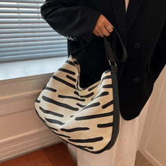 Striped Retro Shoulder Bag Women Casual Tote Bag Large Capacity Handbag