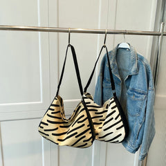 Striped Retro Shoulder Bag Women Casual Tote Bag Large Capacity Handbag