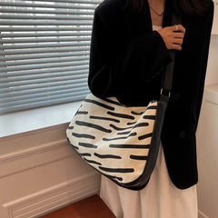 Striped Retro Shoulder Bag Women Casual Tote Bag Large Capacity Handbag