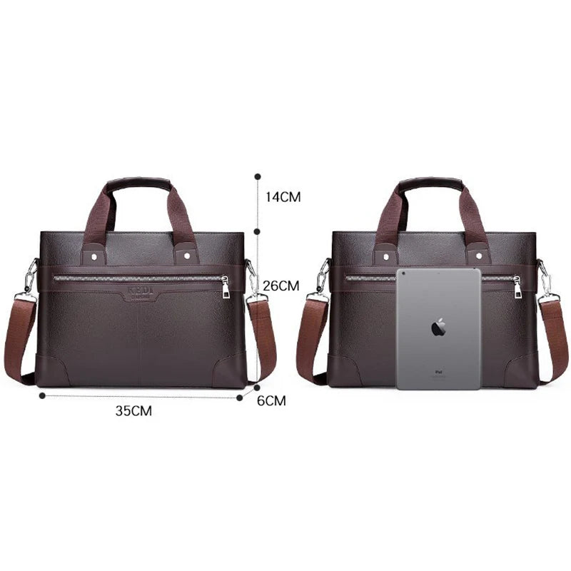 Men's Leather Business Shoulder Bag Laptop Handbag