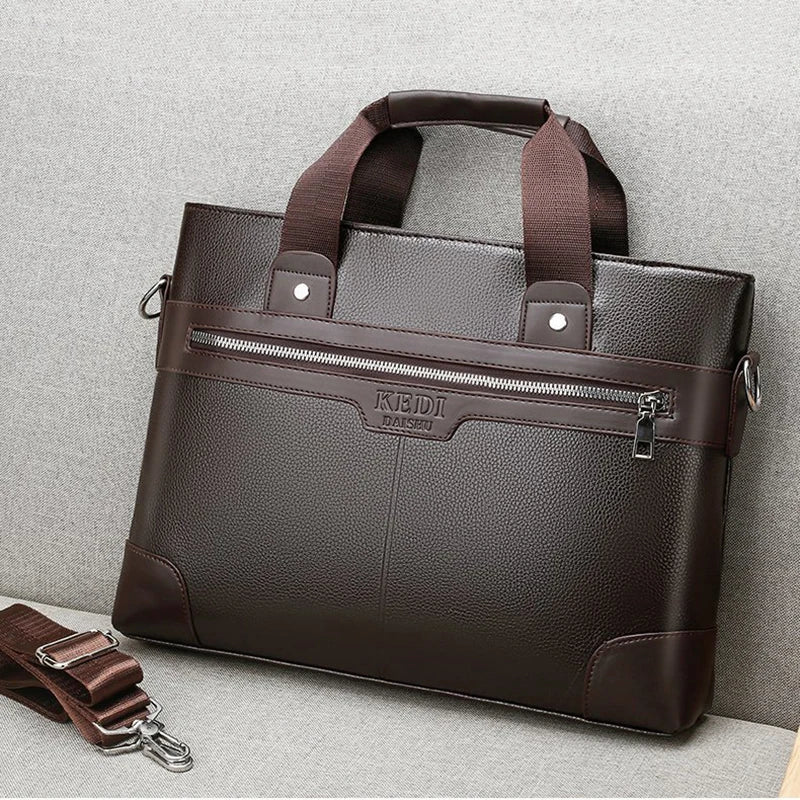 Men's Leather Business Shoulder Bag Laptop Handbag