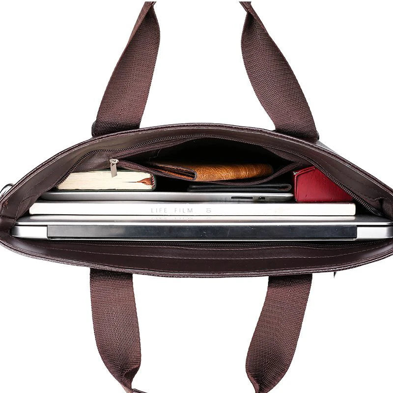 Men's Leather Business Shoulder Bag Laptop Handbag