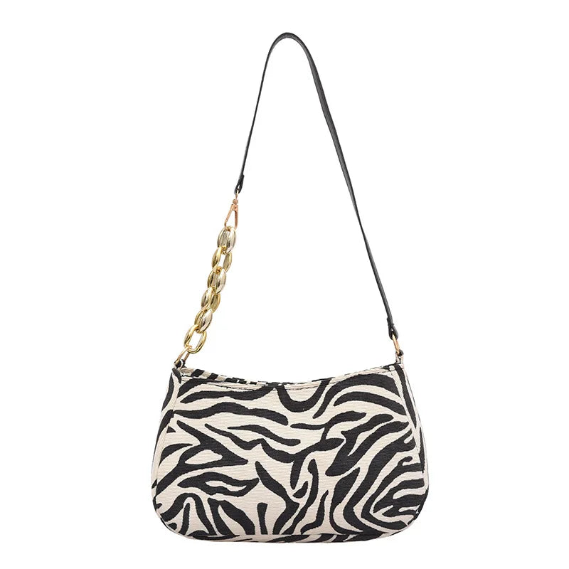 Leopard Lattice Zipper Shoulder Bag for Women