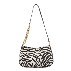 Leopard Lattice Zipper Shoulder Bag for Women