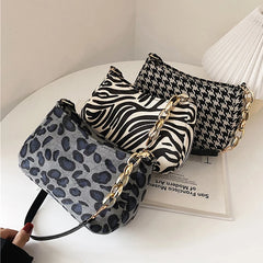 Leopard Lattice Zipper Shoulder Bag for Women